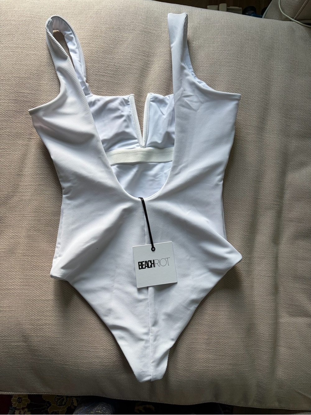 Beach Riot Tropez White Ribbed V-Plunge One-Piece Swimsuit - Picture 2 of 3